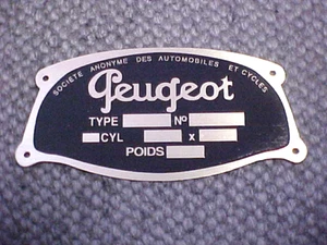 Peugeot data plate 1930? deep acid etched in brass - Picture 1 of 1