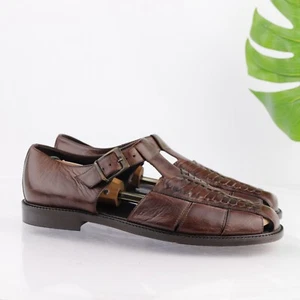 Tommy Bahama Mens Roman Sandal Size 13 Brown Leather Fisherman Woven Summer Shoe - Picture 1 of 16