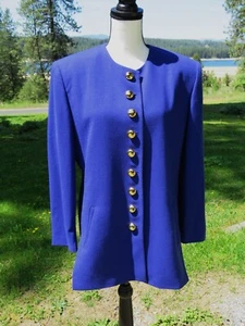 Vintage CHRISTIAN DIOR Cobalt Blue Jacket + Pleated Skirt Suit Wool Size 14 - Picture 1 of 7