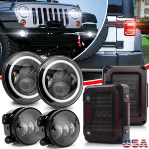 Combo 7" Round Headlight Smoked Tail Light Fog Lamp For Jeep Wrangler JK 2007-18 - Foto 1 di 16