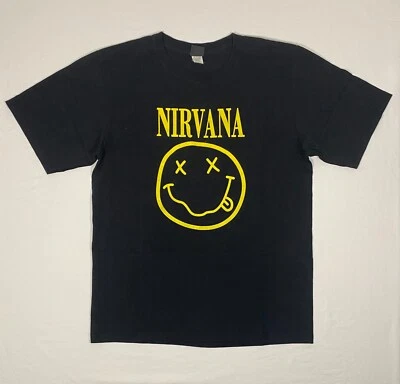 Camiseta NIRVANA Vintage Años 90 Hombres Grande Negra NEVERMIND Manga Corta 2 Caras GTS Foto 1 de 4