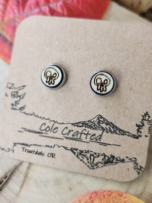 Pendientes Calavera Madera Hechos a Mano 8mm Bisel Set Regalo Halloween Joyería  Foto 1 de 4