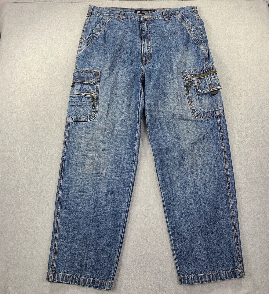 Vtg Faded Glory Cargo Denim Jeans Tag 40x34 Act 40x32 Pockets Loose Baggy Y2K - Image 1 of 4
