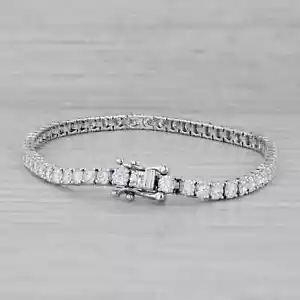 9Ct Round 4MM Lab Created Diamond 14k White Gold Plated 7.5 Inch Tennis Bracelet - Picture 1 of 7