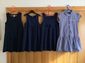 Girls Navy Blue Pinafore Dress Bundle Bow School Uniform Next and JL 7 and 8 yrs - Imagen 1 de 11