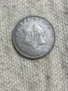 1853 Three Cent Silver Trime Choice XF/AU Nice Original Surfaces Rev Die Clash - Picture 1 of 4