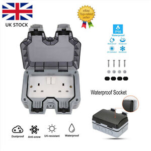IP66 Waterproof Outdoor 13A 2 Gang Storm Switched Twin Double Socket Outside Use