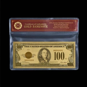 1928 $100 Gold Certificate BankNote Gold Plated with Bag & Certificate - Picture 1 of 13