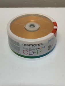 25-pk Memorex Cool Colors CD-R 80 min 52x 700 MB - Red Black Pink Blue & Gold - Picture 1 of 6