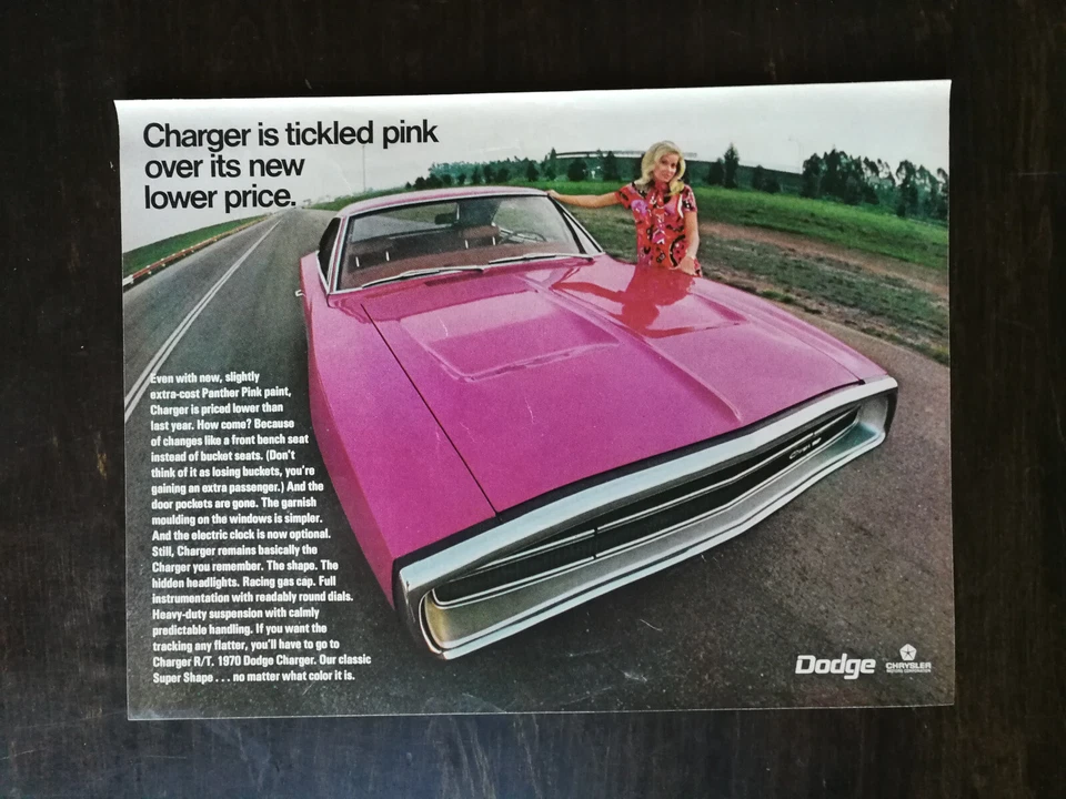 Dodge Charger Panther 1970 vintage rosa página completa anuncio original 624 Foto 1 de 1