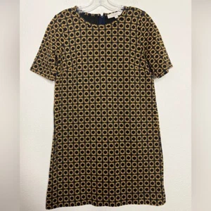Loft Retro Mod Print Short Sleeve Sheath Dress Size Small Black Mustard Yellow - Foto 1 di 8