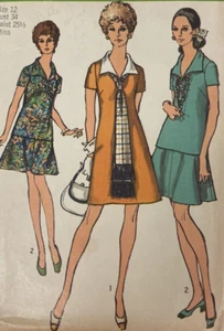 ⚜️Simplicity # 8844 Retro 1970 Dress Blouse Skirt & Scarf Sz 12 - Picture 1 of 5
