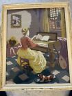 Vintage Needlework Picture of Lady at a Piano in Frame