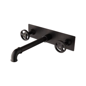 Wall Mount Industrial Style Black Bathroom Basin Sink Mixer Faucet 2 Handles Tap - Picture 1 of 11