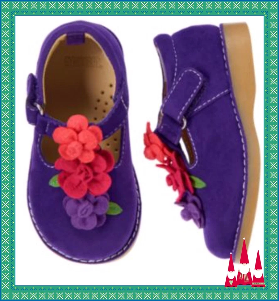 NWT 5 Gymboree “STYLISH CORGI” faux SUEDE Purple 3-D FLOWER MARYJANE SHOES - Image 1 of 2