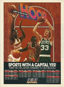 1989 TBS TV Michael Jordan Larry Bird Atlanta Hawks PRINT AD 80's Advertisement - Picture 1 of 1