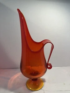 MCM LE Smith Fayette Amberina Pedestal Swung Glass Pitcher 16” - Picture 1 of 5