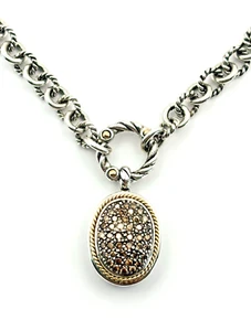 EFFY 18K Gold & 925 Silver Champagne Pave Diamond Pendant & Necklace NWT $1,299 - Picture 1 of 5