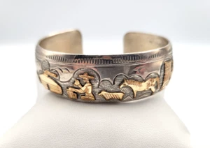T A Begay Navajo Sterling 12KGF Storyteller Cuff Bracelet Native American - Picture 1 of 11