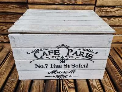CAFE PARIS RUSTIC VINTAGE WOODEN APPLE  BOXES CRATES  - FOR MAN CAVE / SHE SHED - Image 1 of 4