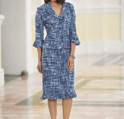 Conjunto de traje falda tweed océano azul talla 14 de Monroe and Main nuevo Foto 1 de 3