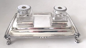 Precioso juego de escritorio doble tintero 1905 inglés Sterling Regency CS Harris & Sons - Imagen 1 de 16