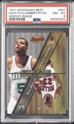 1997 BOWMANS BEST GARY PAYTON/MICHAEL JORDAN/RON MERCER/STEPHON MARBURY PSA 8 - Image 1 of 2