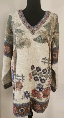 ¡Juntos de colección! Suéter tejido con cuello en V mediano para mujer árboles flores mezcla de lana Foto 1 de 4