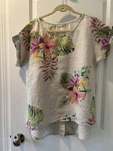 Terzo Millennio Floral High Low Button Back Leinen Damen Gr. Medium - Bild 1 von 5