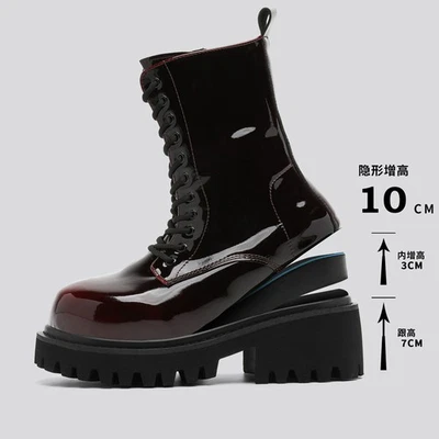 Para hombres Alto Oculto Bloque Tacón Botín Combate Grande Punta Redonda Plataforma Zapatos Punk Foto 1 de 4