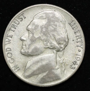 1943 S US Jefferson Silver War Nickel XF+ / AU Circulated  35% San Francisco - Picture 1 of 2