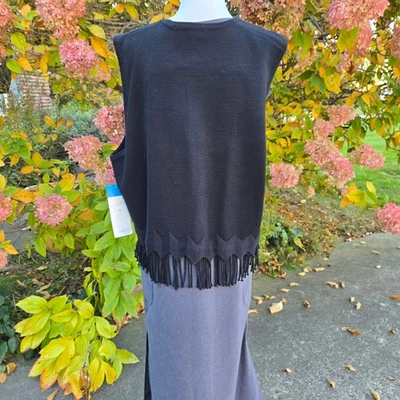 Chaleco Vintage con Etiquetas Maggie London Mujer Negro Flecos Mezcla Lana Talla 2X Boho Foto 1 de 4