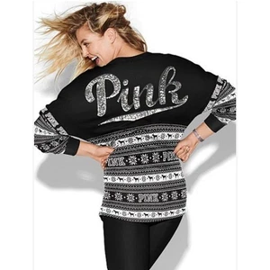 Rosa Victoria’s Secret Bling Navidad Pequeña Sudadera Copo de Nieve Hadas Vacaciones - Imagen 1 de 7