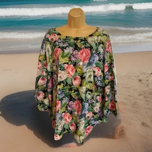 Venezia Floral Tunic Top Size 4X 3/4 Sleeves Colorful Soft Cotton Knit Stretchy - Picture 1 of 11