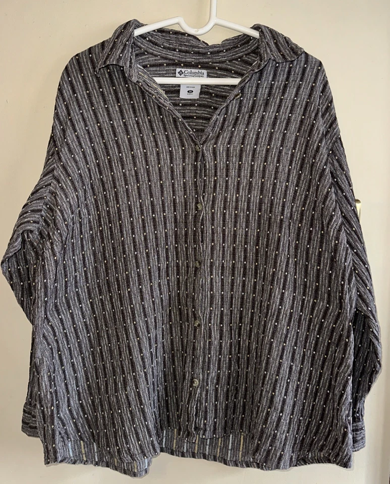 Mujer Columbia Gris Rayas Granola Niña Manga Larga Informal Abotonada Talla: 3X Foto 1 de 4