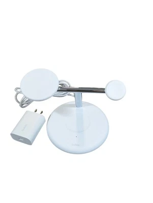 BbU Belkin Boost Charge Pro 3-in-1 Qi2 Charging Stand w/ Magsafe WIZ023 White - Image 1 of 4