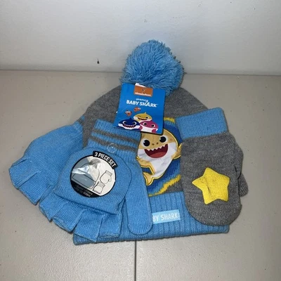 Nickelodeon Boys Baby Shark Winter Hat,2 Pair Gloves or Mittens for Kids Age 3-7 - Image 1 of 3