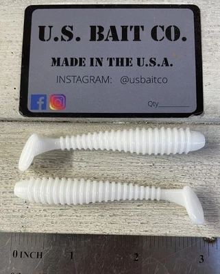 U.S. BAIT CO. Ribbed Keitech Style Swimbait 3.0” Pure White Lot Of 20 Lures Crappie Bass