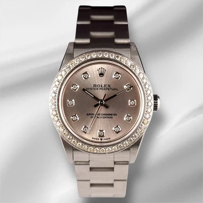 Rolex Oyster Perpetual 31mm 1ct Diamonds Silver Dial Watch 77080 - Image 1 of 4