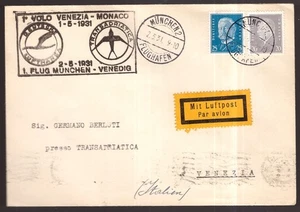 Italia Regno, busta primo volo Monaco-Venezia dalla Germania del 1931  -HG78 - Picture 1 of 3