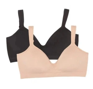 Felina Women's 2 - Pack Adaptive Cup Wire Free Bra Black Beige Size Small New - Picture 1 of 8