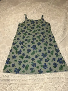 Fresh Produce grün Baumwolle ärmelloses Kleid Blumenmuster Gr. Lg hergestellt in den USA - Bild 1 von 11