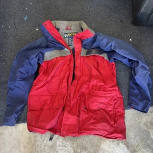 Vintage Eddie Bauer Jacket Mens Medium Red Blue Gore Tex Pullover Hood Front Zip - Picture 1 of 16