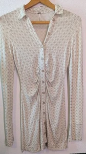 Free People Shayla Mini Dress Tan Size XS Boho Indie Ruched Long Sleeve (398) - Picture 1 of 3
