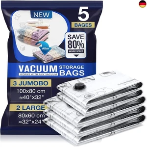 Vakuumbeutel für Bettdecken 5 Stück 3 Jumbo 100X80cm 2 Groß 80x60cm Vacuum Bags  - Bild 1 von 6