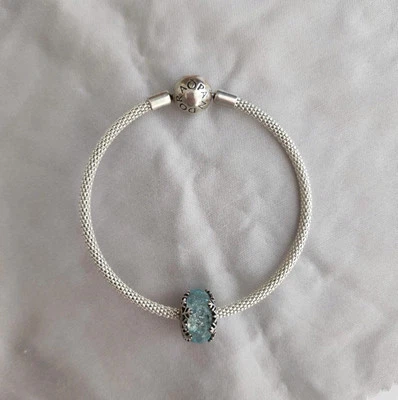 Pandora Murano Charm Schneeflocke & Pandora Moments Mesh Armband Gebraucht  - Bild 1 von 4