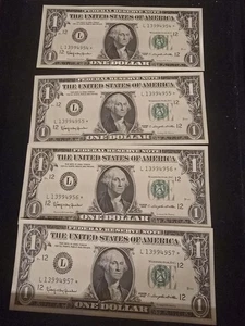 1963B StarNote $1 Dollar Bill San Francisco L, Uncirculated (4 Consecutive Notes - Picture 1 of 1