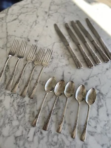 Revelation Silverplate Silver Plate 15 pieces vintage flatware Flower Floral - Picture 1 of 12