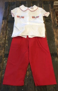 Cecil & Lou Girls 4th of July America Cotton White Shirt Red Pants Size 4T Set - Picture 1 of 9