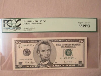 2001 $5 FRN STAR NOTE - CL 03483551* PCGS 68 PPQ - Image 1 of 2